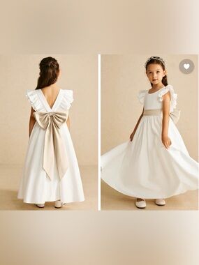 EUC Azazie Aero Flower Girl Dress in Ivory/Champagne Sz 6